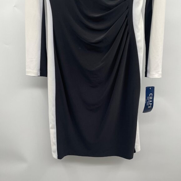 Chaps Womens Ruched Sheath Dress Long Sleeve Black/Ivory Colorblock Size M New - Picture 3 of 8